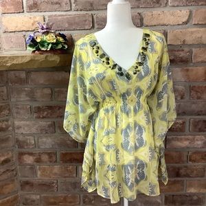 NEW YORK & COMPANY Sheer Butterfly Print Embellished Top 164